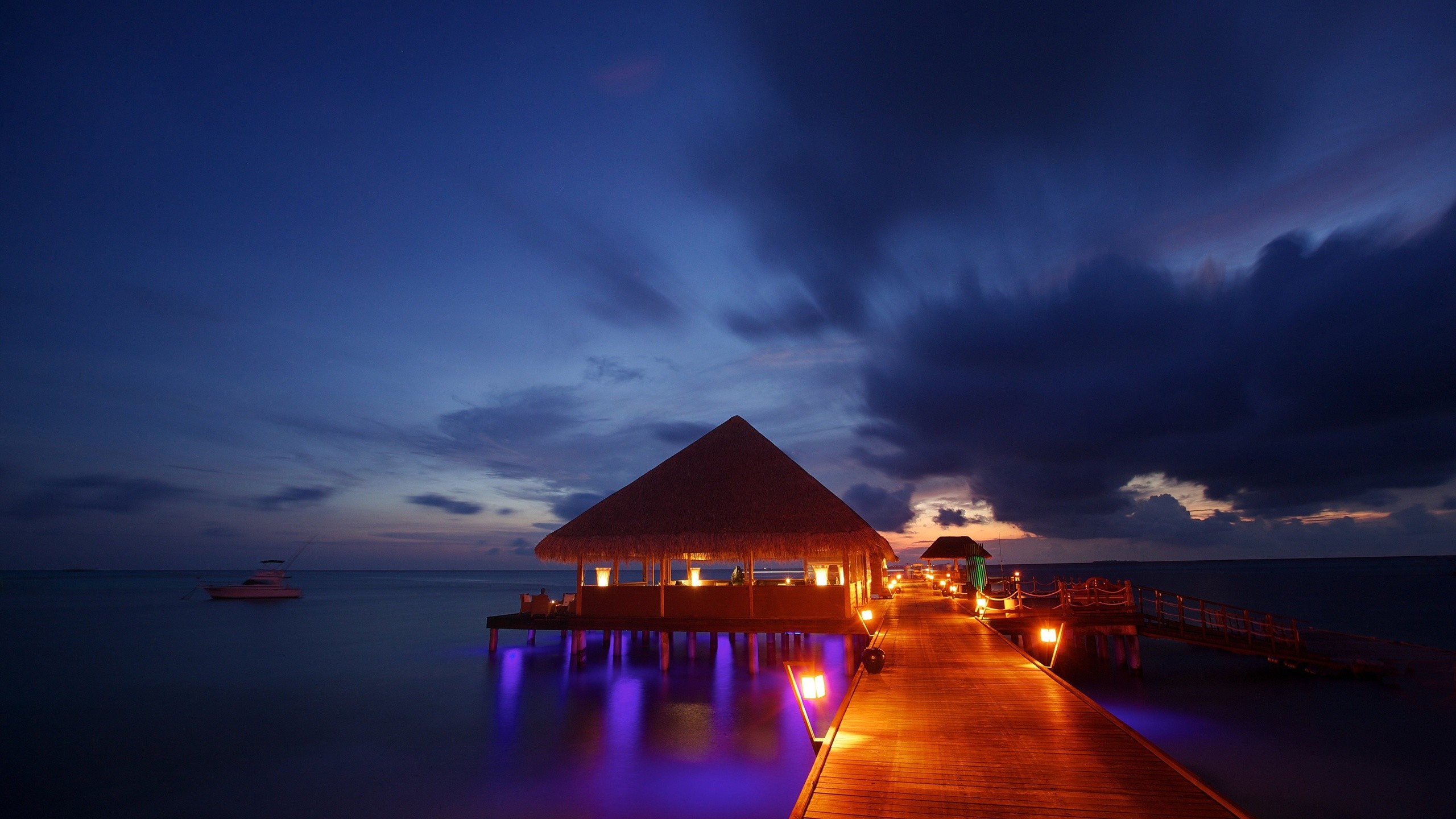 Night Lights Maldives Tropical Beach Bungalow Ocean