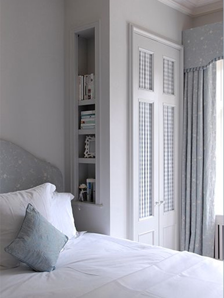  Bedrooms Dress up closet doors with fabric wallpaper or moulding