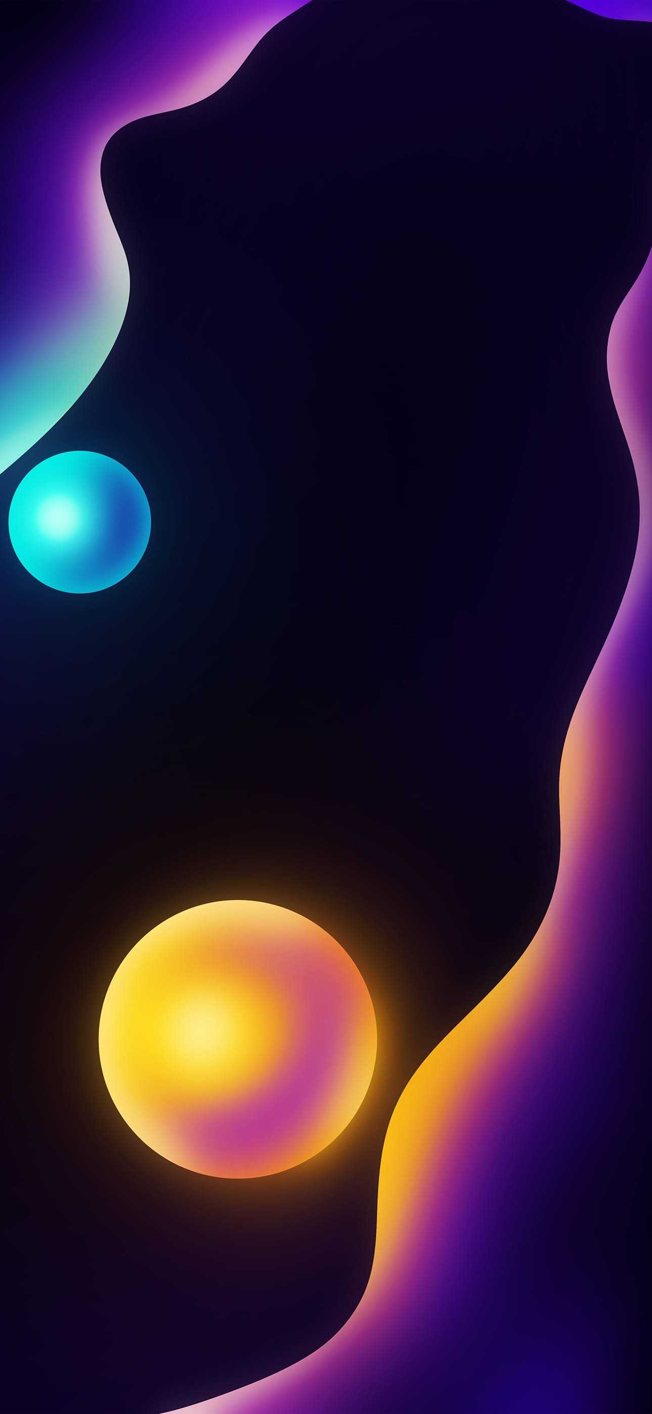 Abstract iPhone 14 Pro Max wallpaper with glowing orbs and fluid shapes in vibrant colors