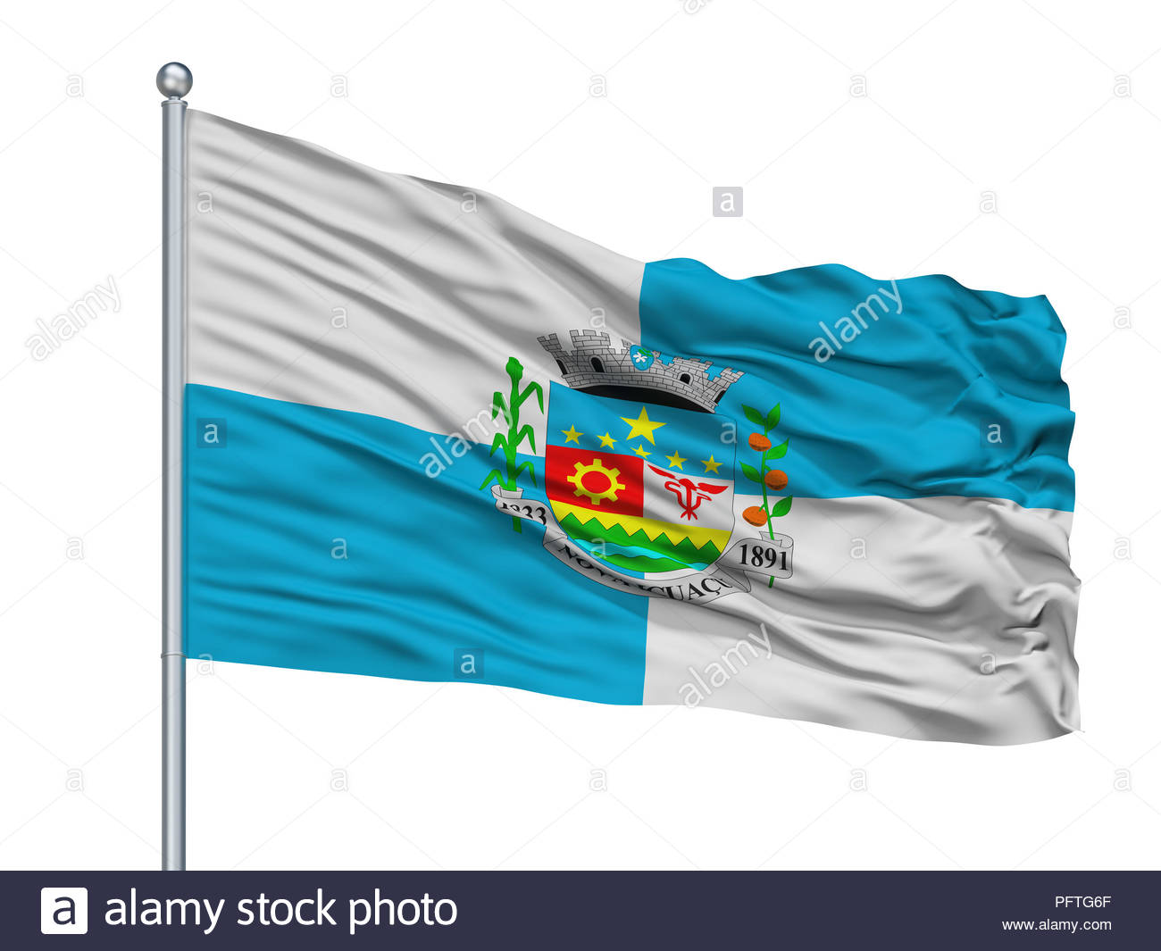 Nova Iguacu City Flag On Flagpole Brasil Isolated White