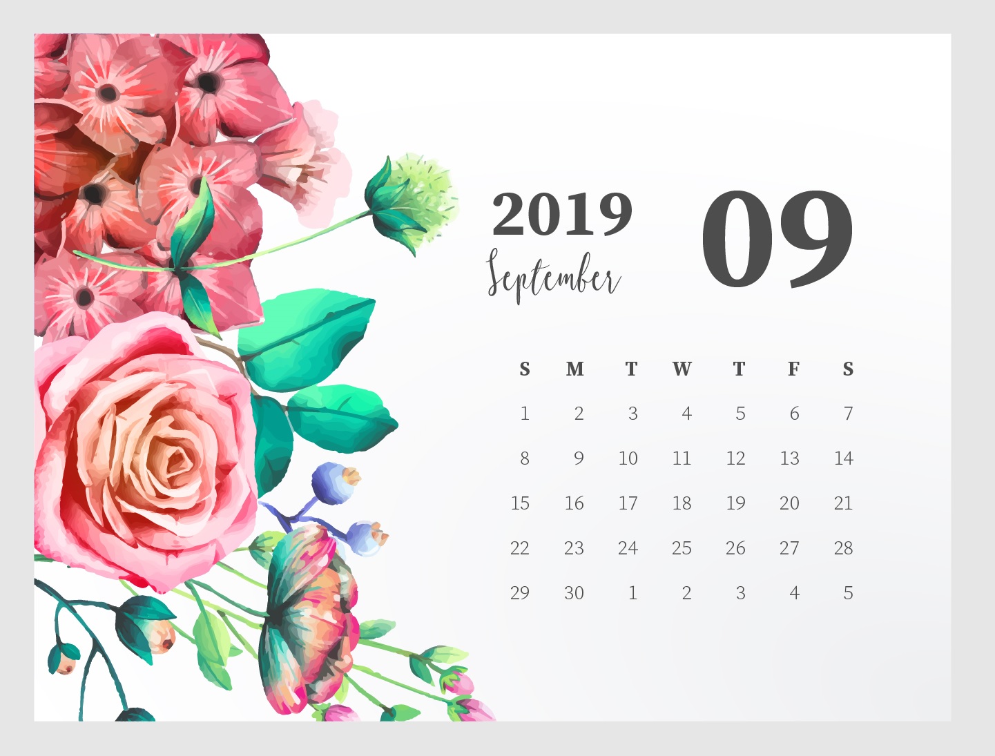 Free September 2019 Calendar Printable Blank Templates PDF Page