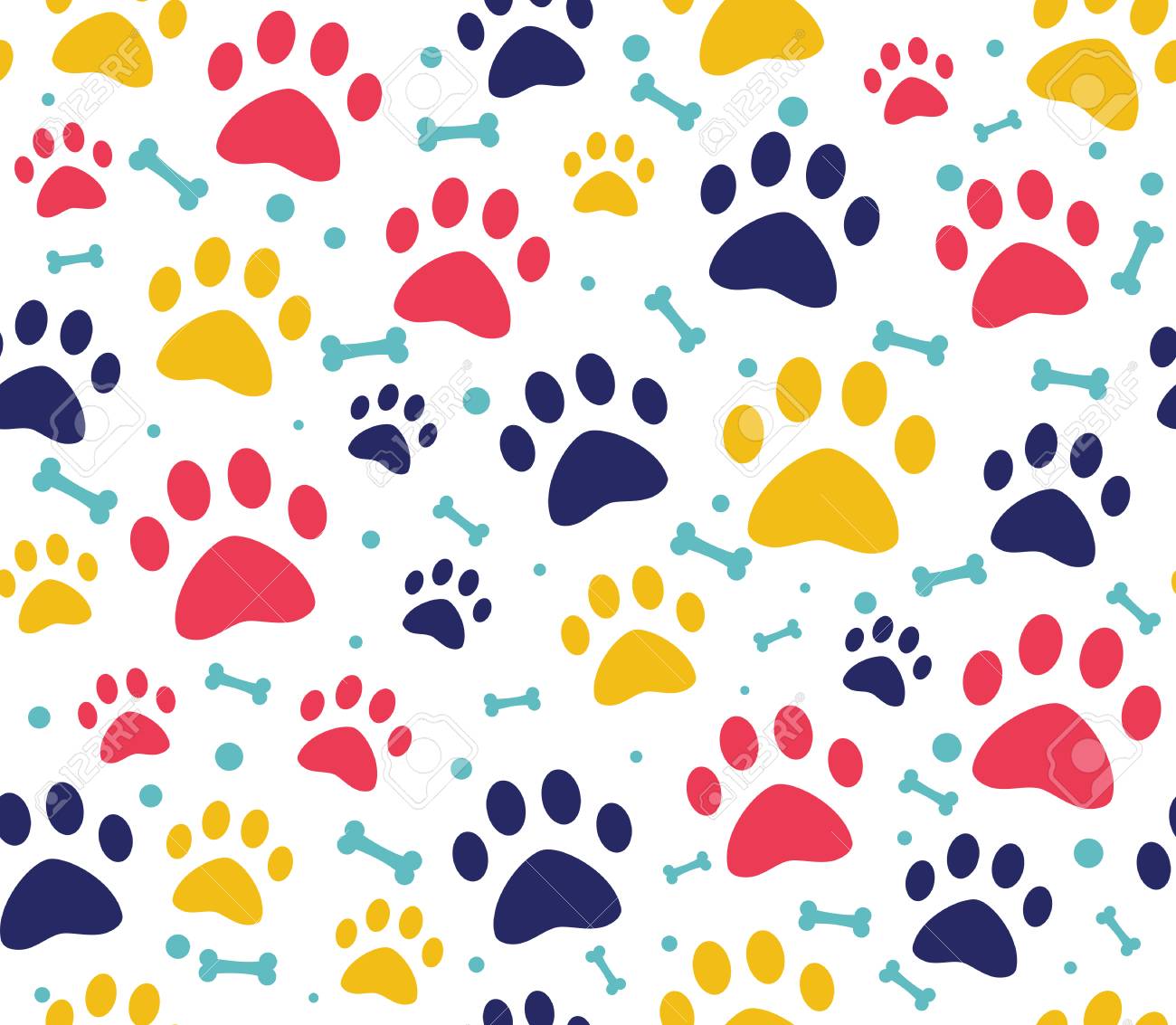 Cat Or Dog Paw Seamless Patterns Background For Pet Shop