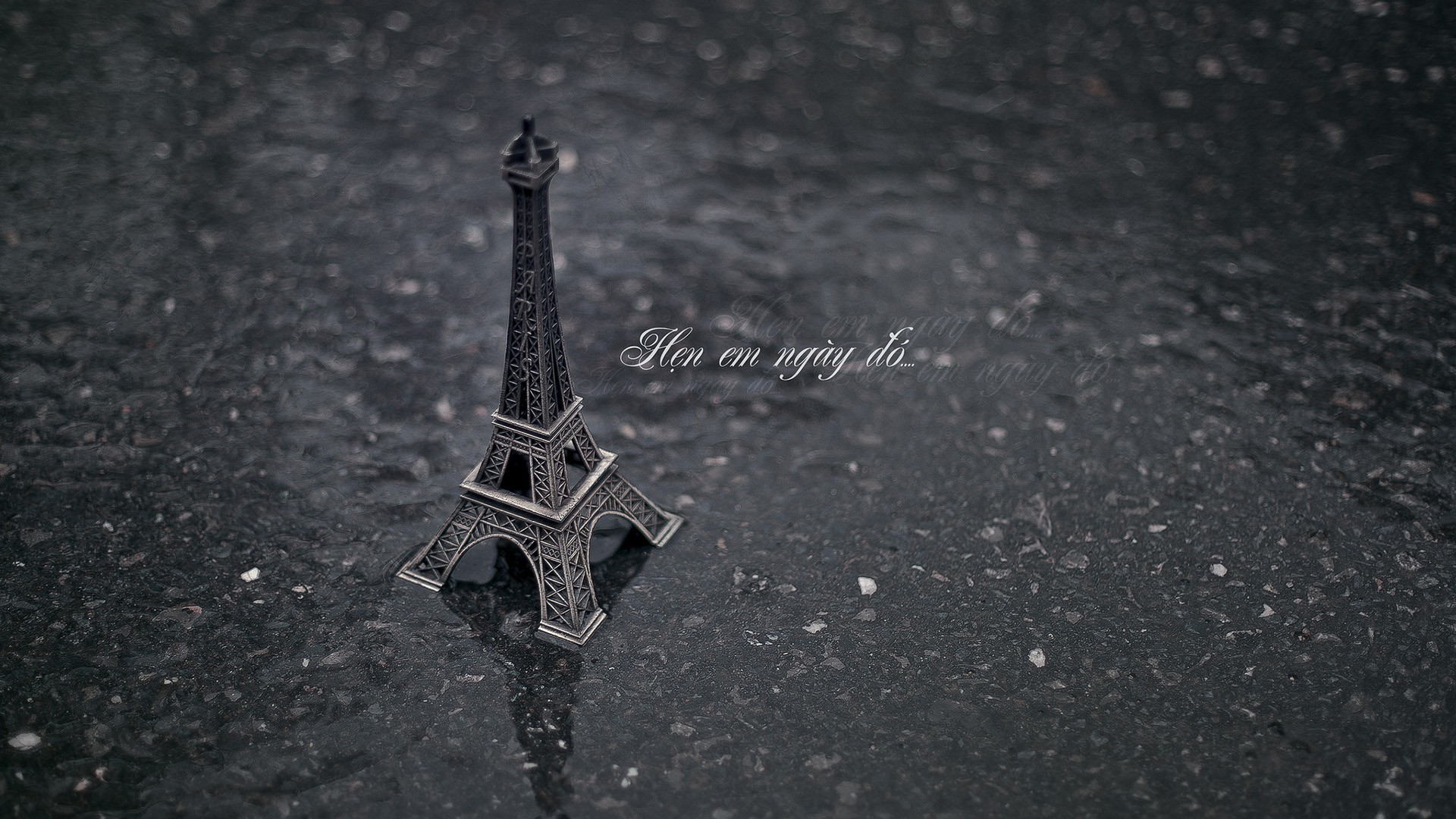 Tower Paris France Asphalt Soil Rain Water Background Wallpaper