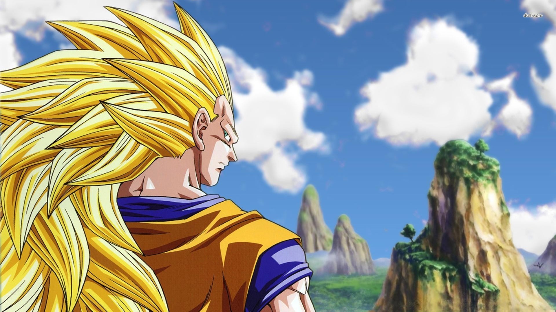 Super Saiyan Goku looking at the landscape in Dragon Ball Z