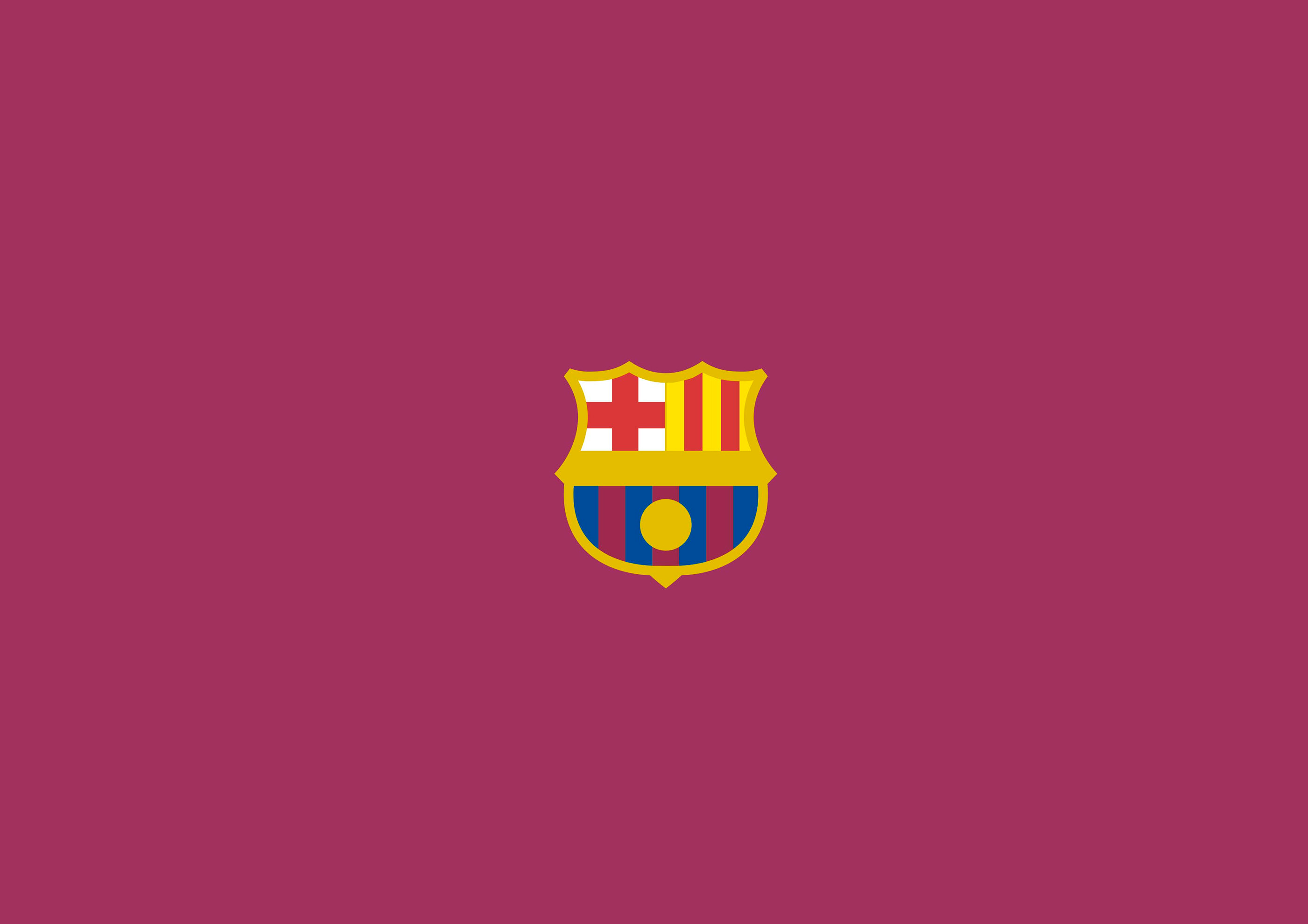 Minimalist Barcelona FC logo on a deep maroon background