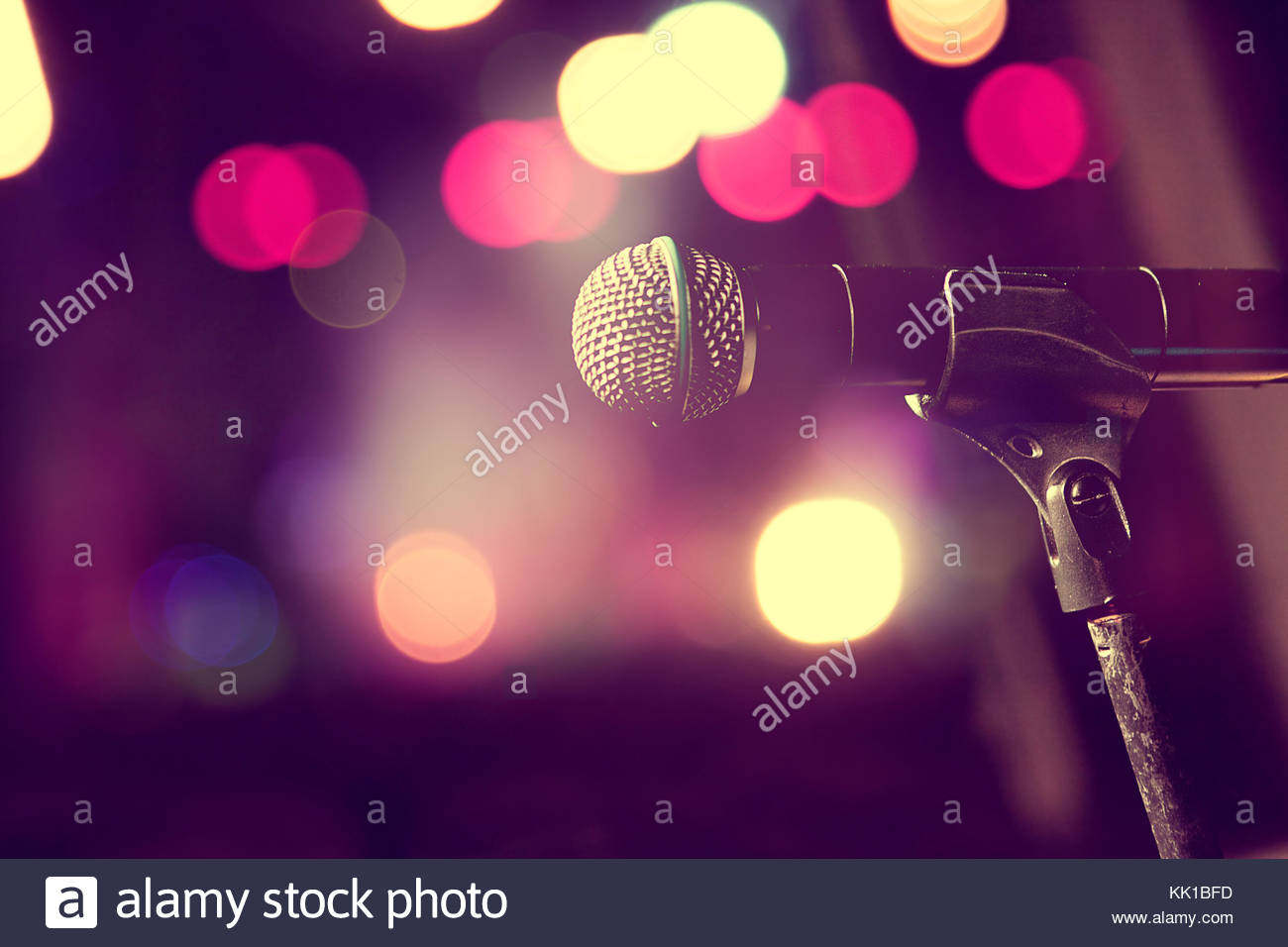 Live Music Background Microphone And Stage Lights Stock Photo
