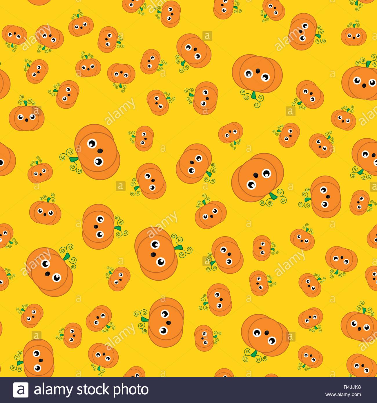 Seamless Cute Pumpkin In Halloween Day With Yellow Background