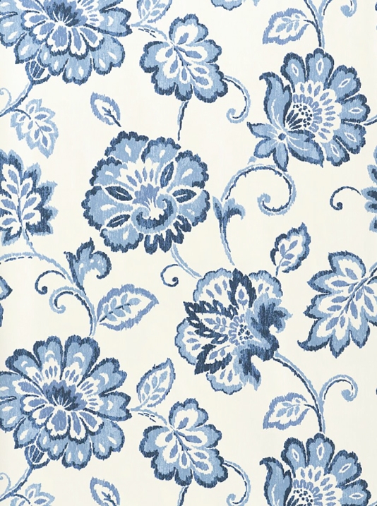 Floral Wallpaper White With Ikat Design In Blue