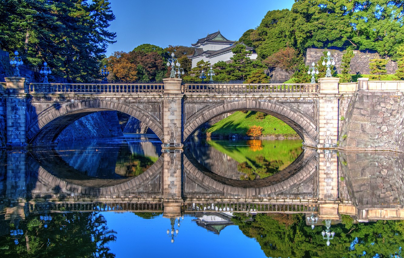 Wallpaper Water Bridge Reflection Japan Tokyo