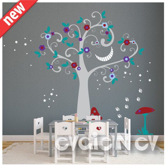 Wall Decals Alice In Wonderland Theme With Flowers And Stars