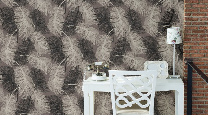 Coloroll Feathers Wallpaper Chocolate