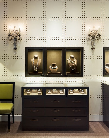  JEWELS FLAGSHIP Love the studded wallpaper from Philip Jeffries
