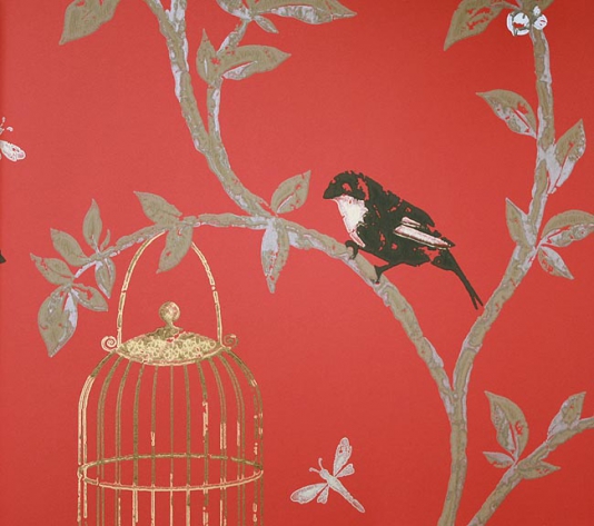 Birdcage Walk Wallpaper Trailing Branches With Black Birds And Gilt