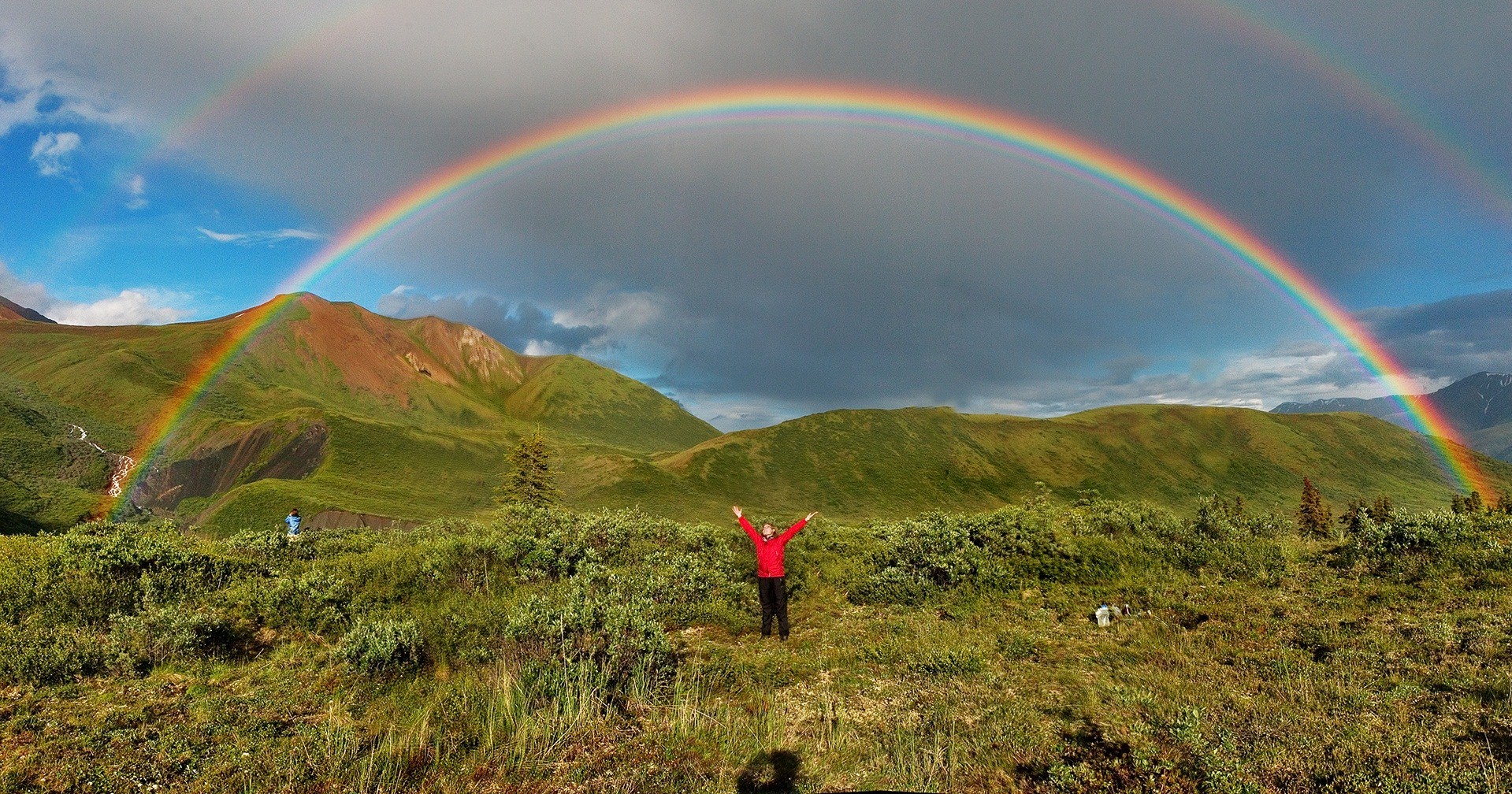 People Enjoy Natural Double Rainbows HD Wallpaper