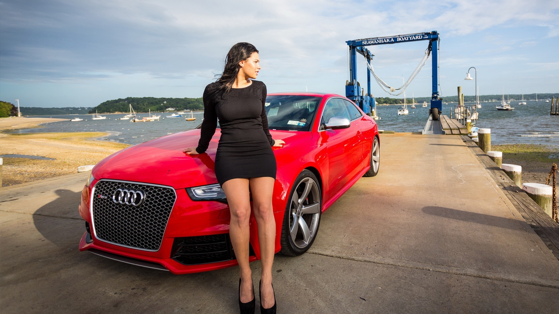Red Audi Girl Posing HD Wallpaper