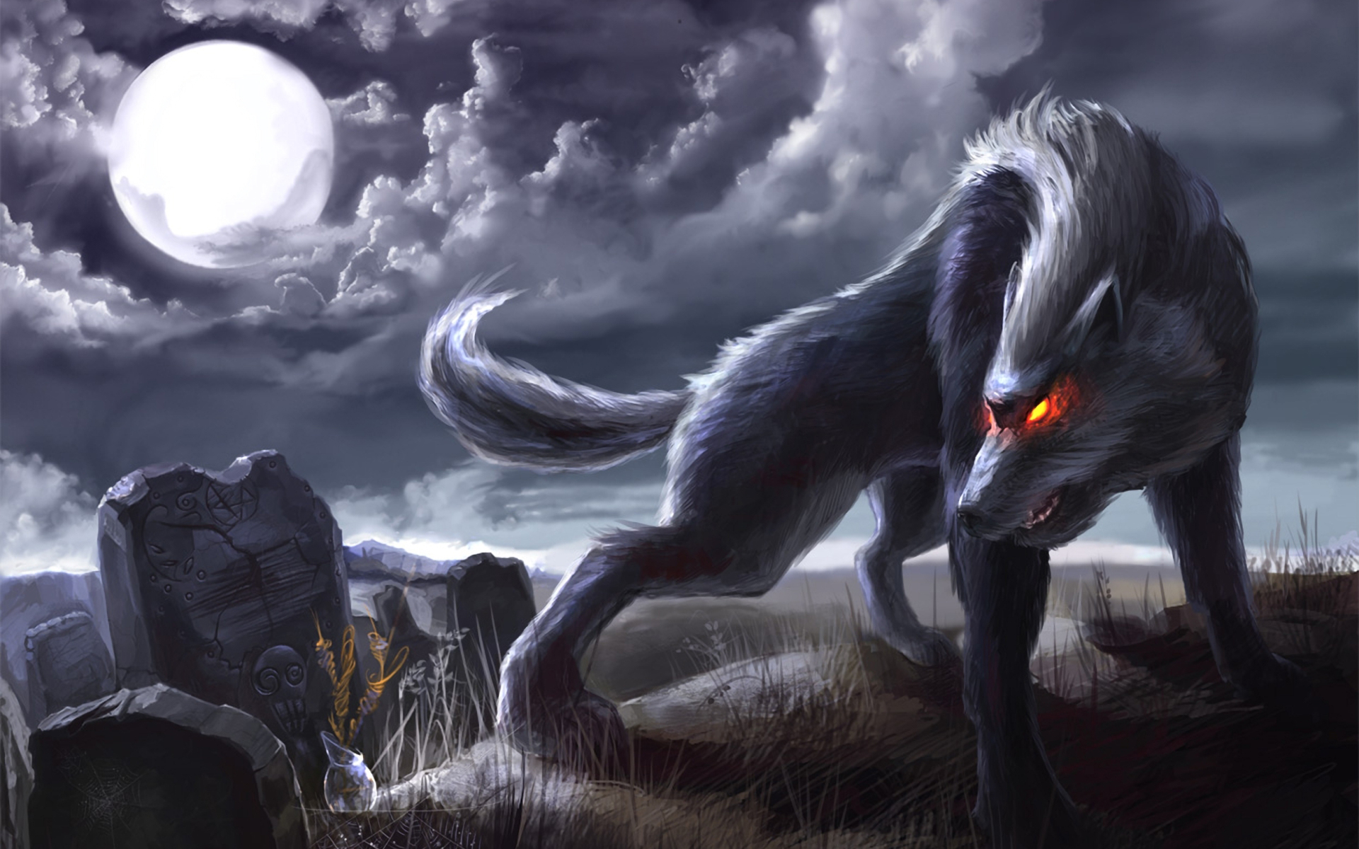 Wolf Moon Desktop HD Wallpaper Animals