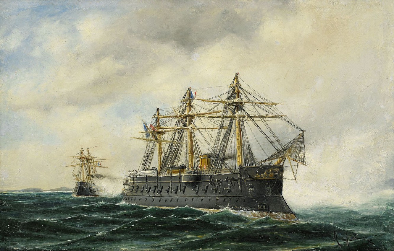 Wallpaper Sea Battleship Herman Gustav Sillen Flag Of France