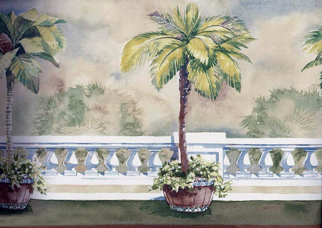 Palm Tree On Balcony Wallpaper Border Roll   Tropical   Wallpaper