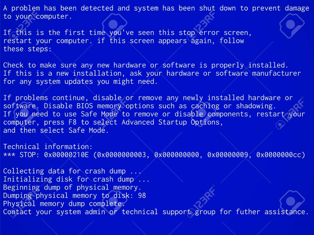 Blue Screen Of Death Background BSOD System Crash Message Royalty