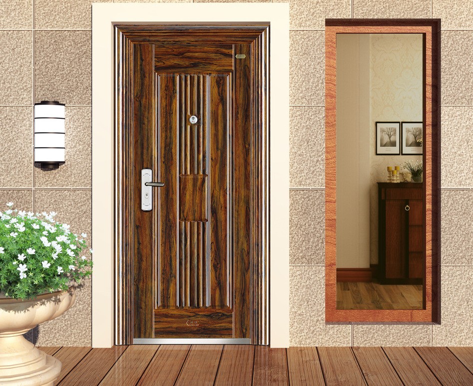 Solid Wood Door Wall And Lamp Design Rendering