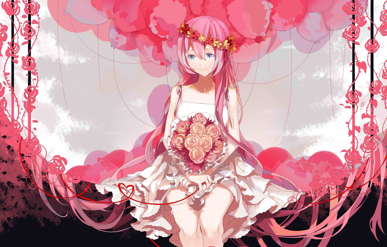 Wallpaper Balls Roses Bouquet Vocaloid Crying Megurine Luka