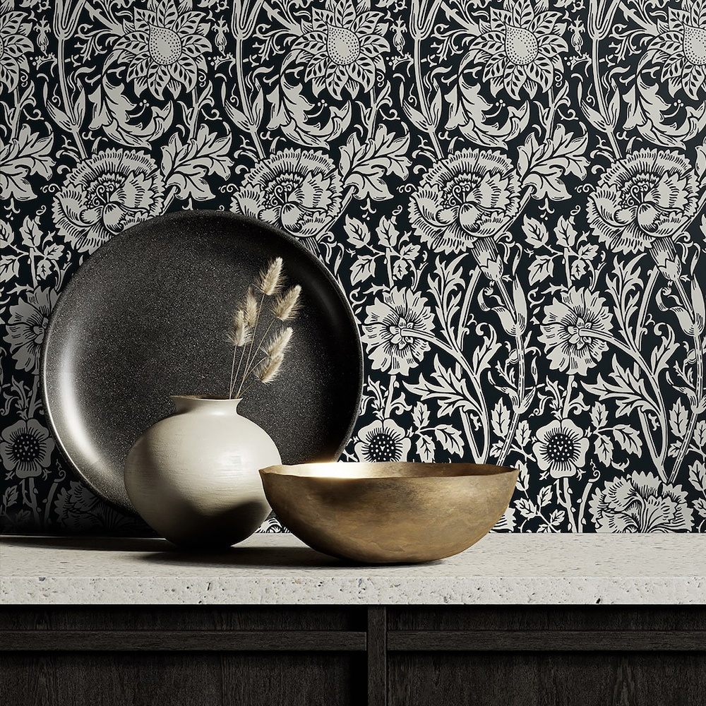 Galerie Tonal Floral Trail Black Wallpaper