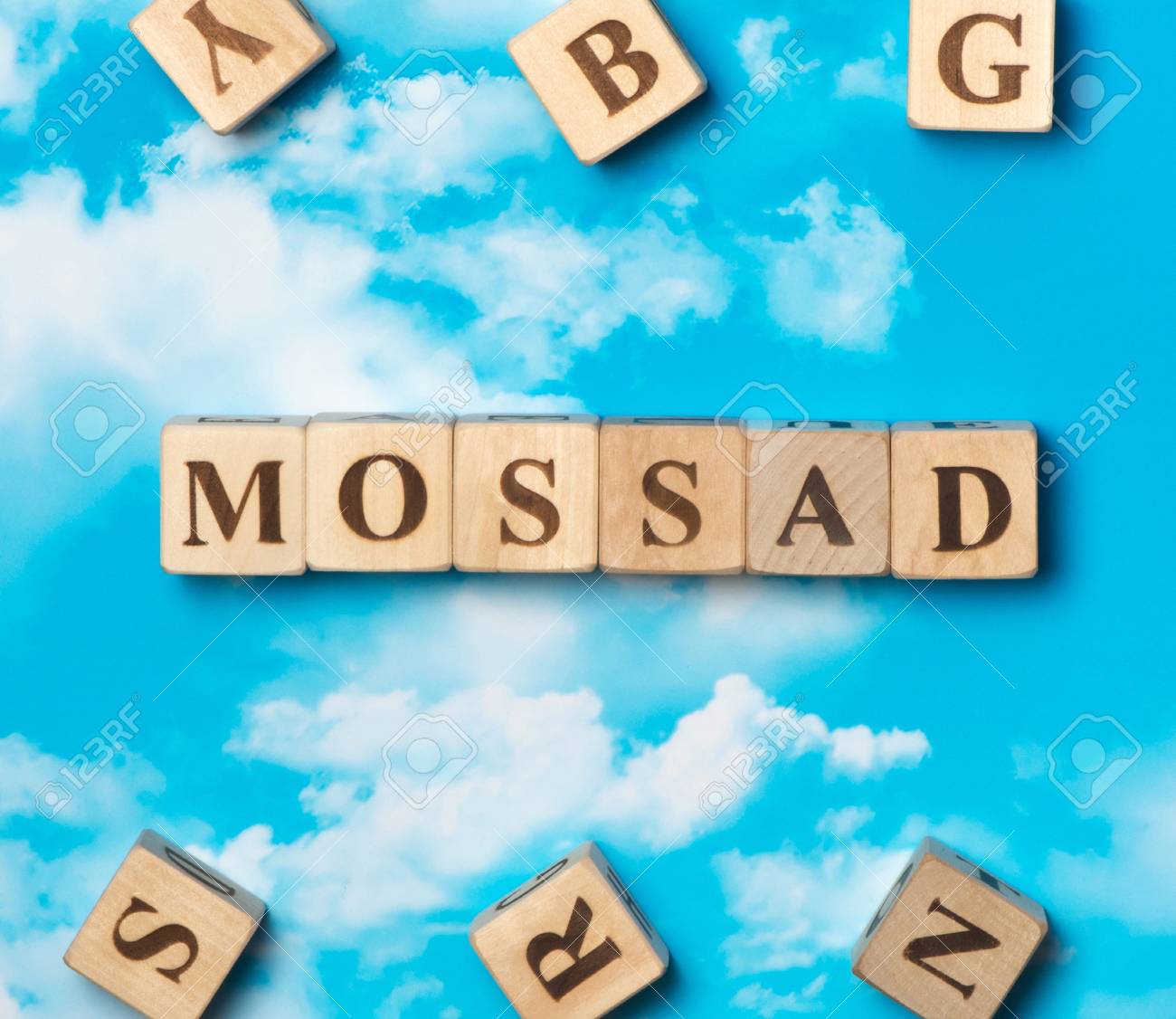 The Word Mossad On Sky Background Stock Photo Picture And