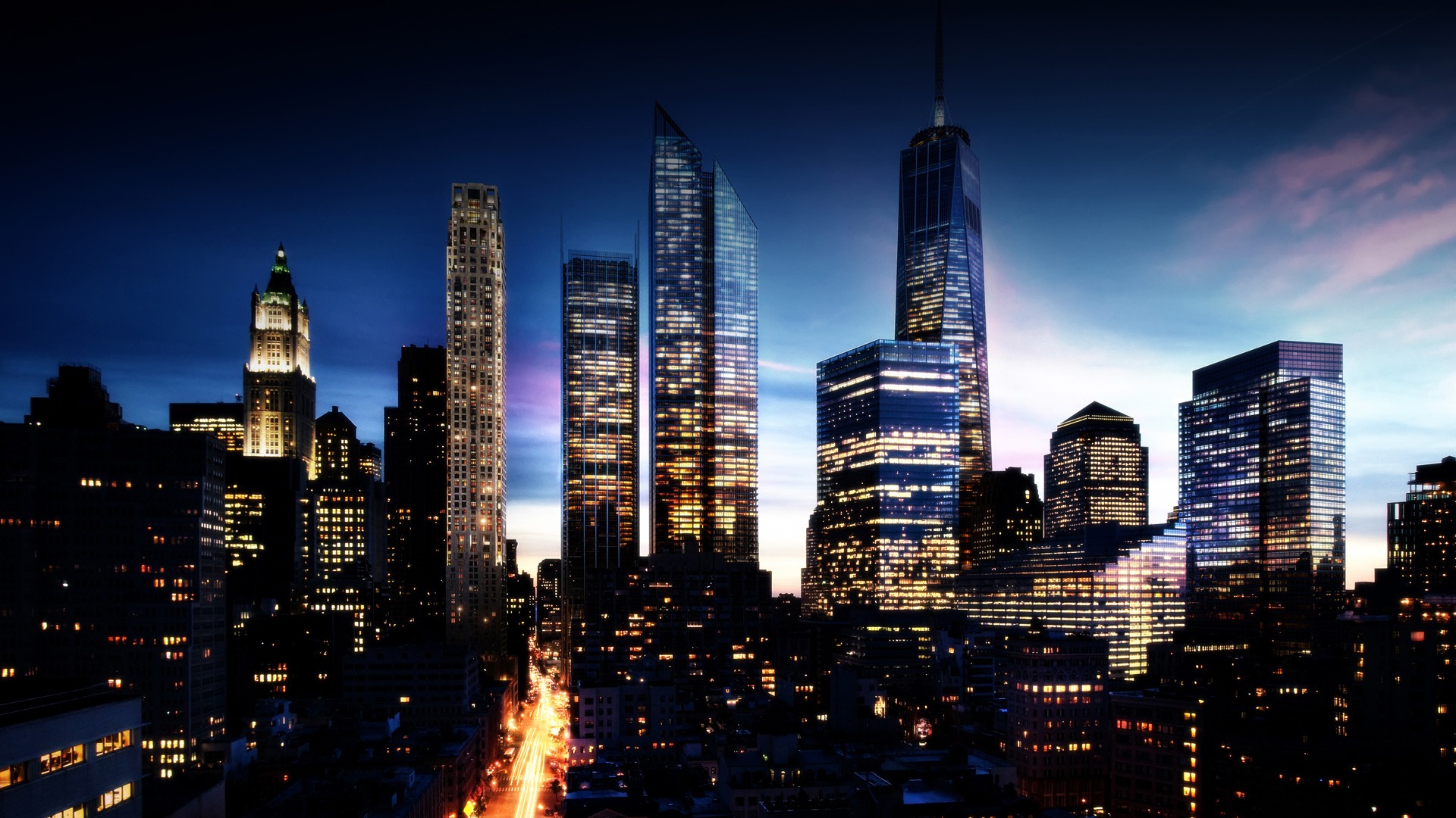 Manhattan Skyline At Night Wallpaper