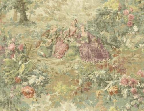 Wallpaper Designer Traditional French Scenic Toile Plum Green Pink Bl