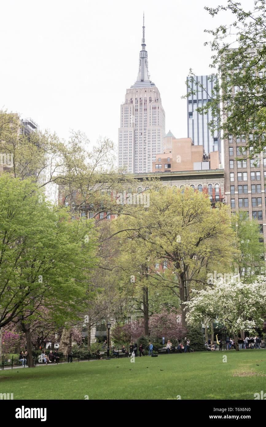 Madison Square Park in Springtime with the Empire State Building