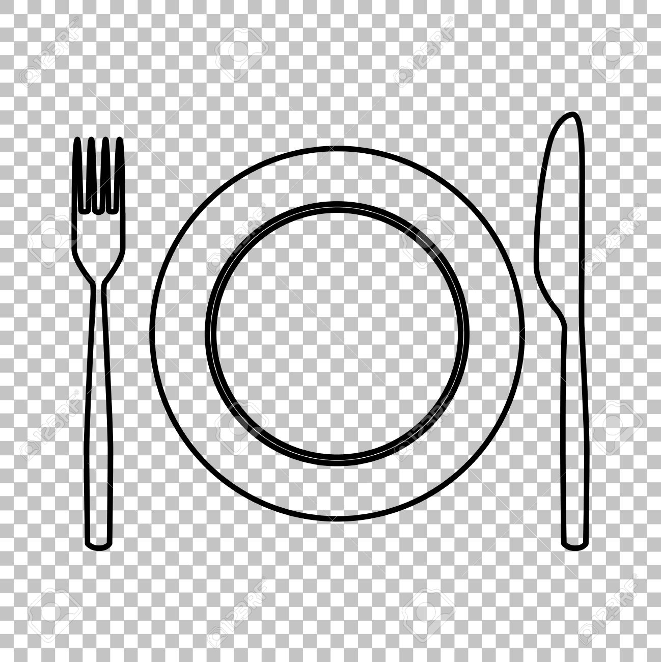 Fork And Knife Line Vector Icon On Transparent Background Royalty