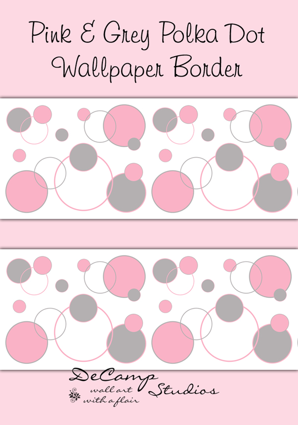 Pink Grey Polka Dot Wallpaper Border Decals Baby Girl Nursery