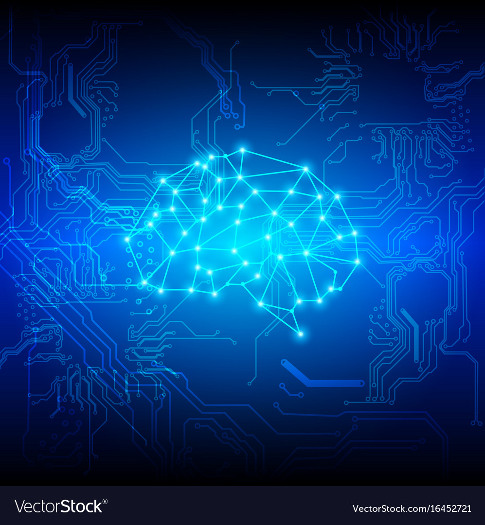 Abstract Brain With Circuit Technology Background Vector Image