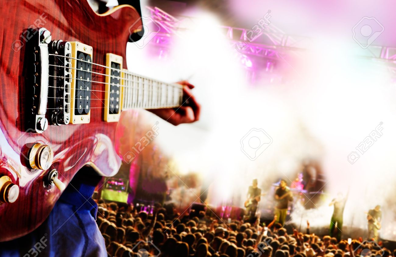Live Music Background Guitar Player And Public Stock Photo