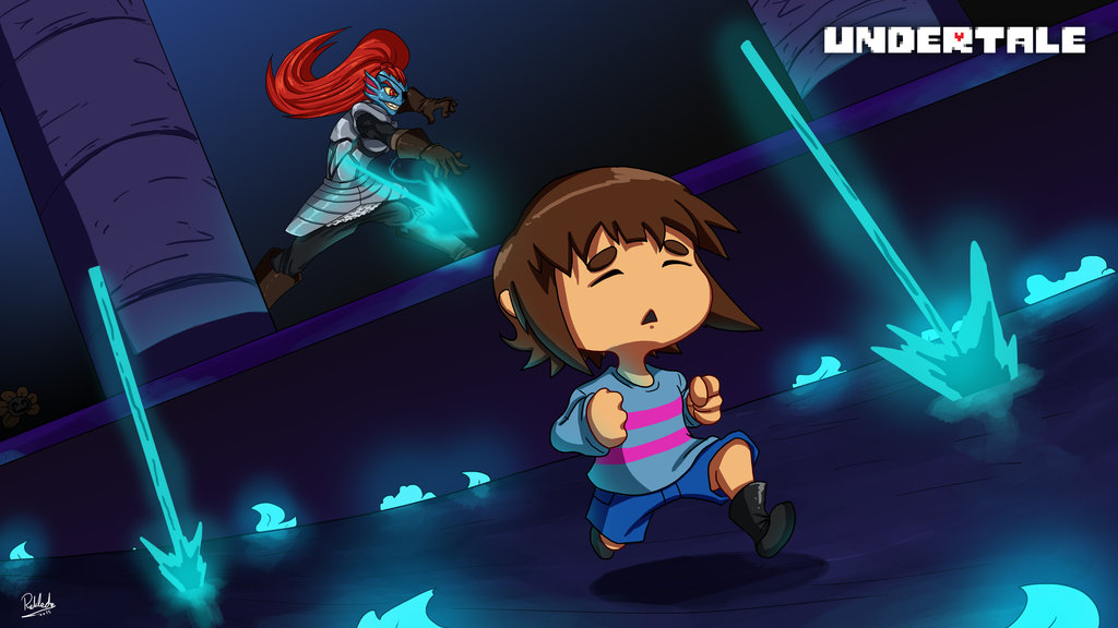 Undertale Undyne chasing the Human by MythosPictures on