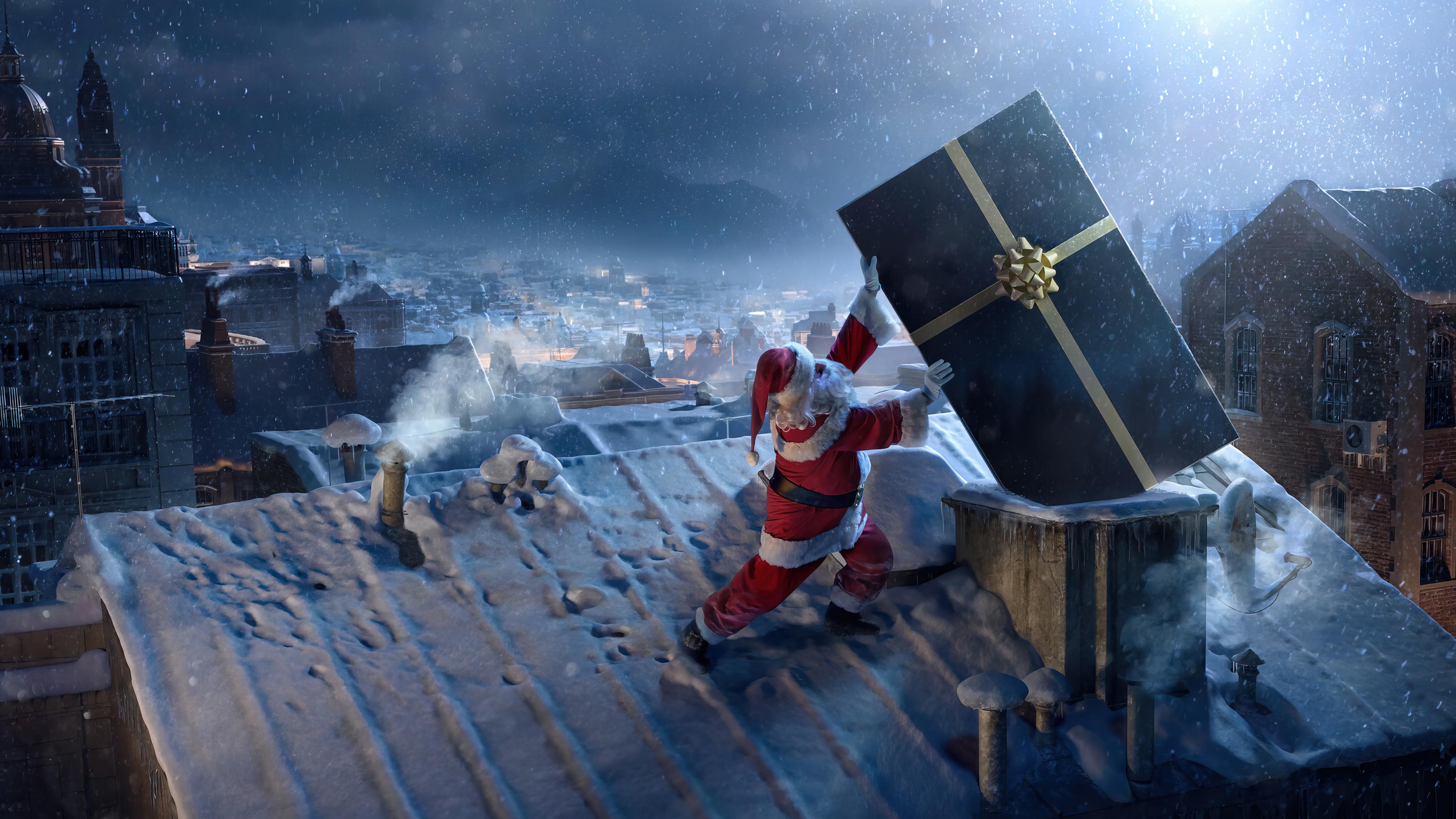Santa Claus Gift Chimney Christmas 4K Wallpaper iPhone HD Phone 5710h