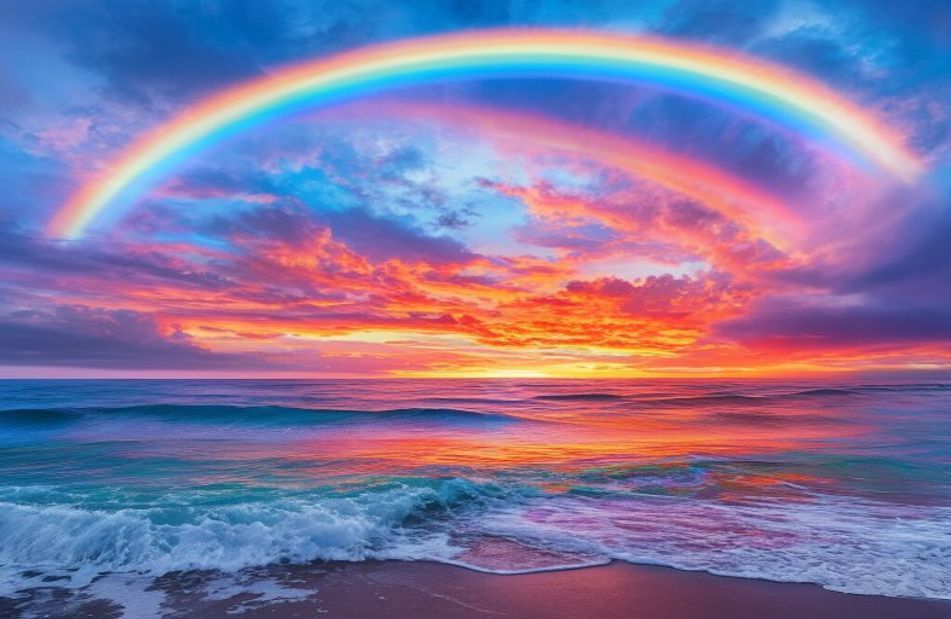 Sunset Ocean Rainbow Wallpaper