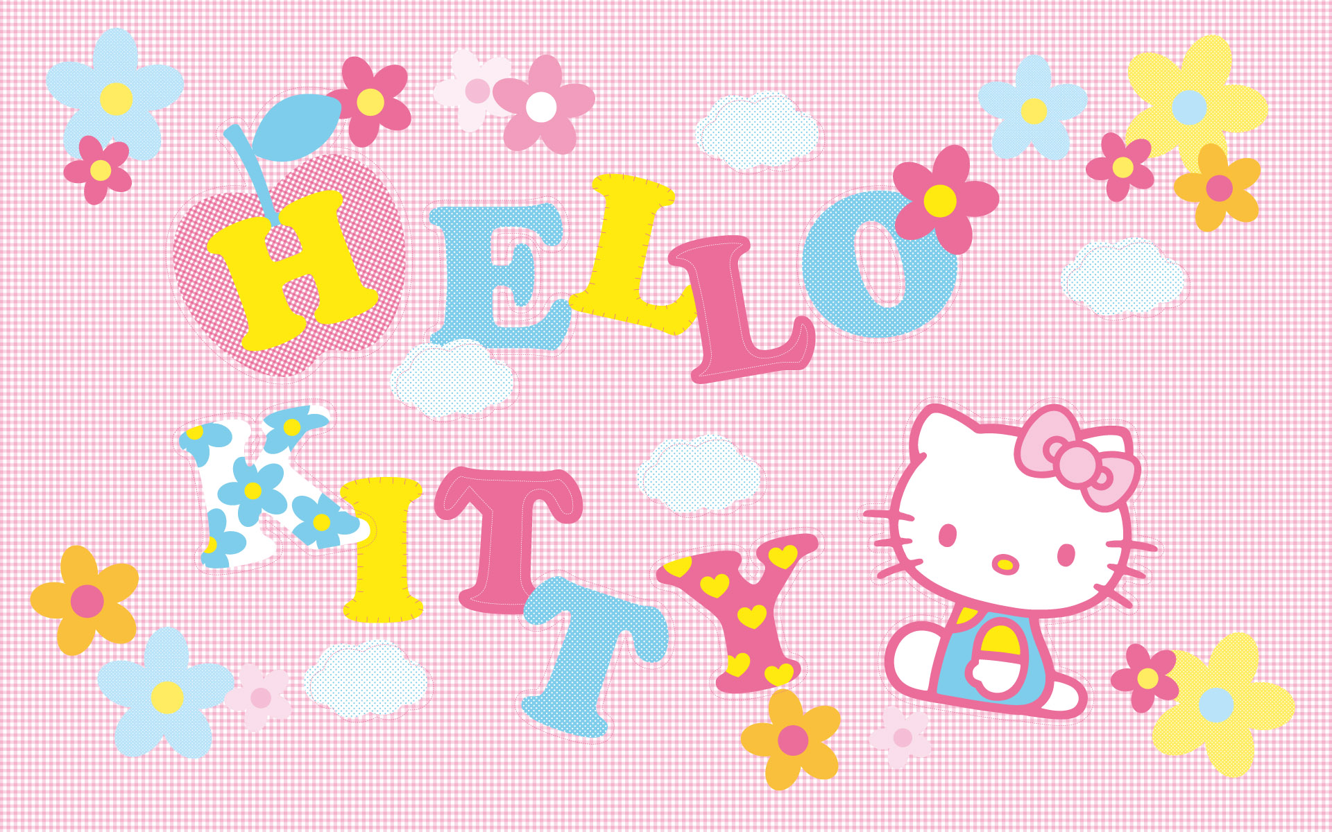 Cute Pink Patchwork Hello Kitty Wallpaper
