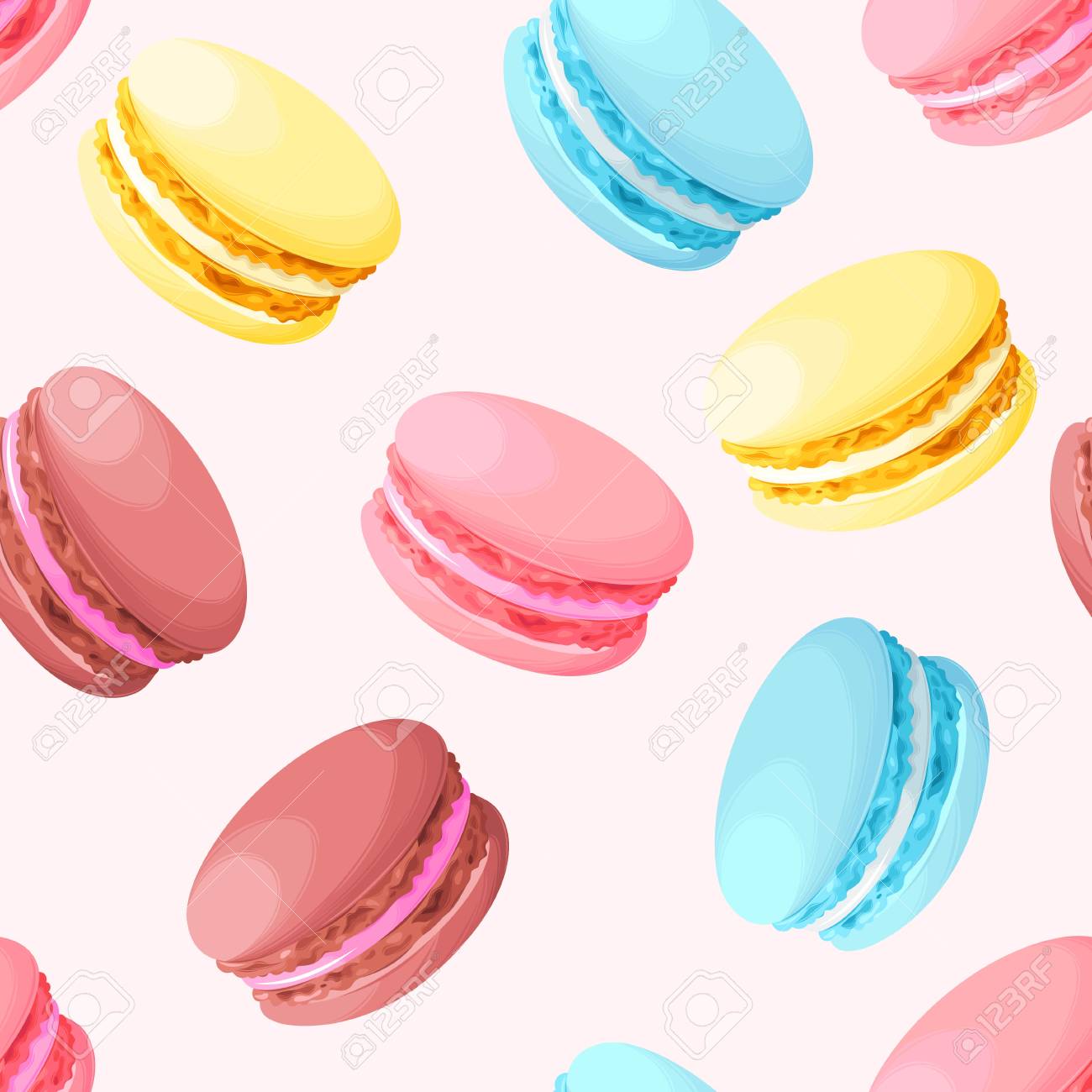 Pastel Cute Macarons Vintage Vector Seamless Background Royalty