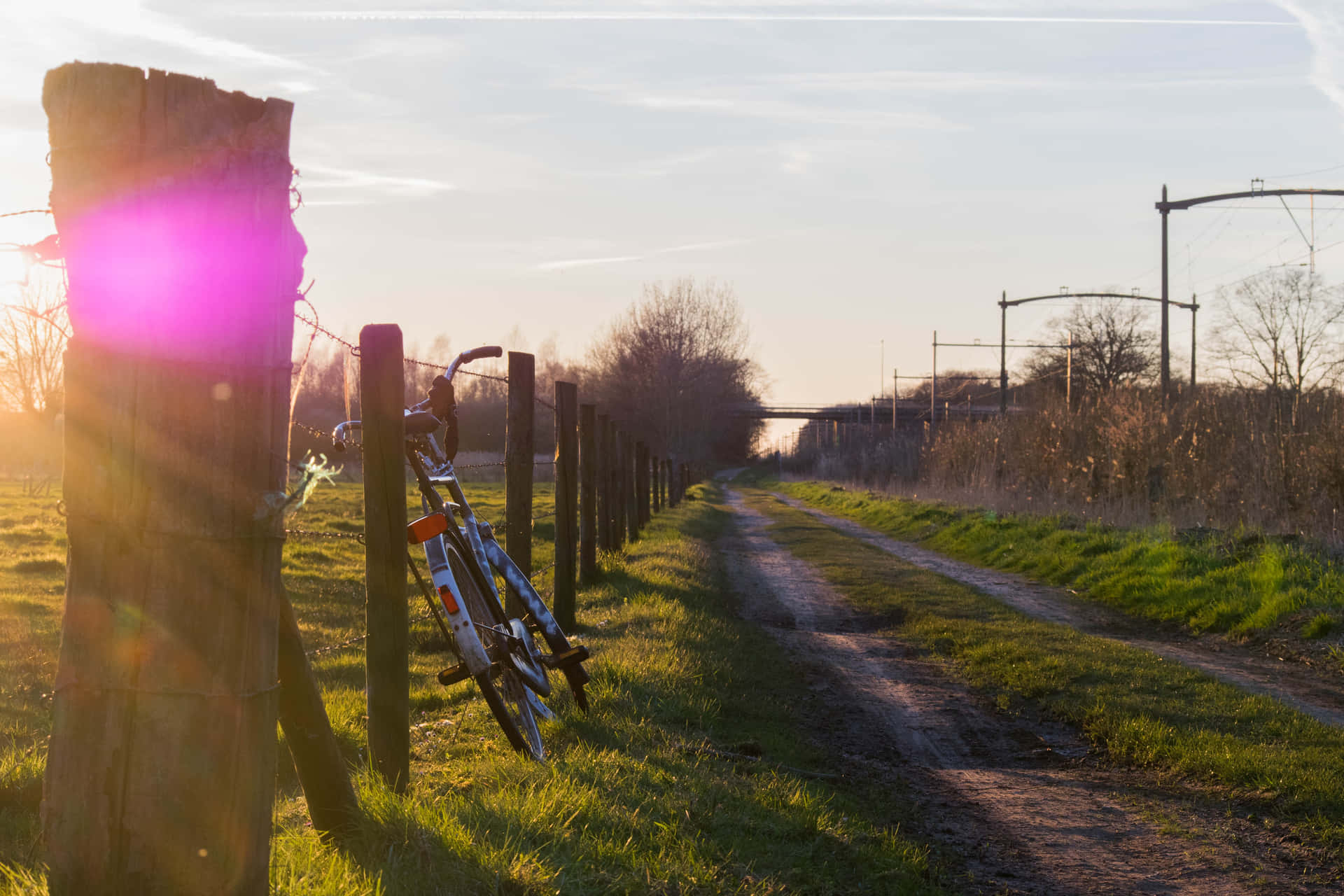 Sunset Bike Rest Tilburg Countryside Wallpaper