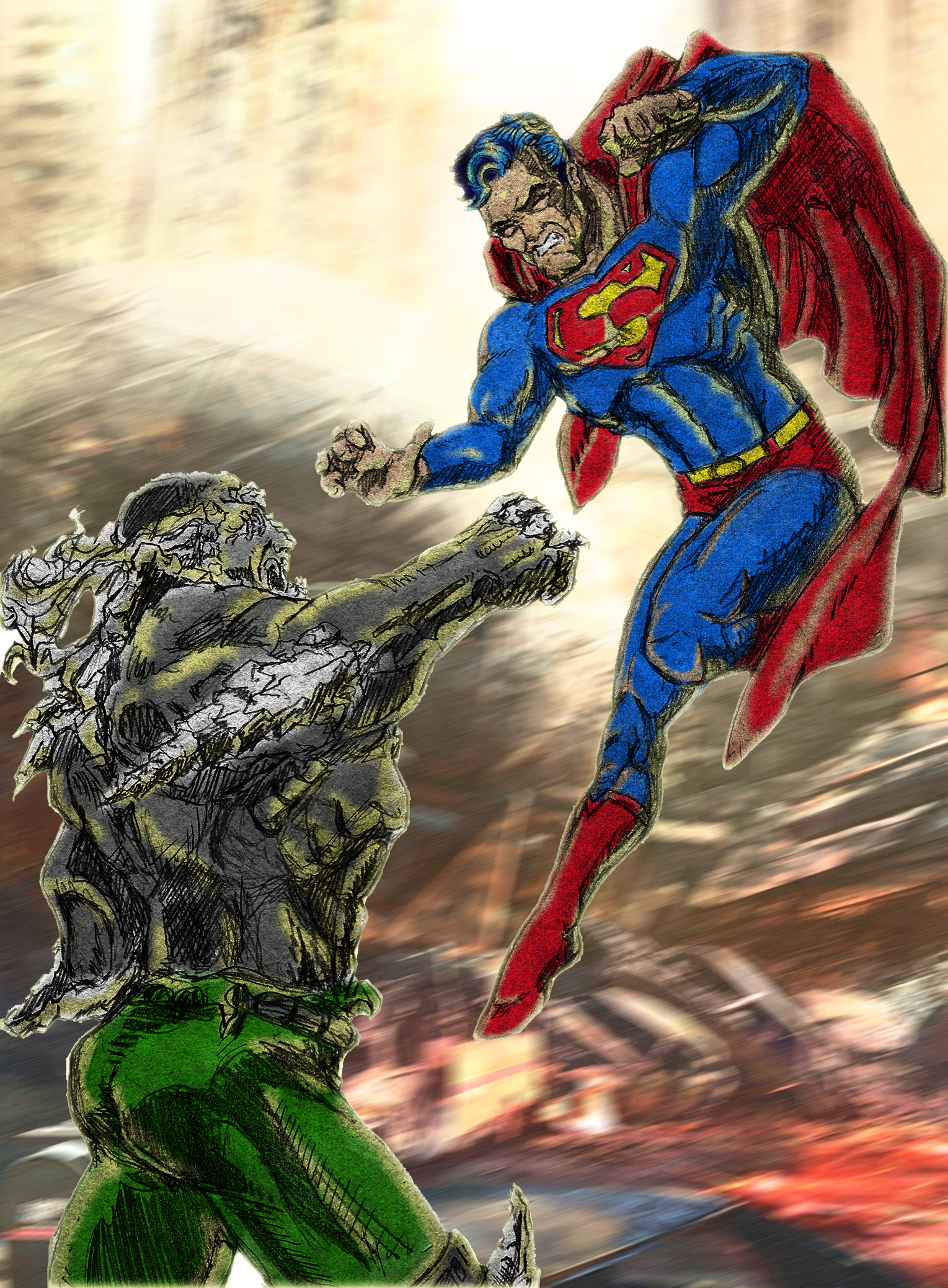 Superman Vs Doomsday Colour With Background By