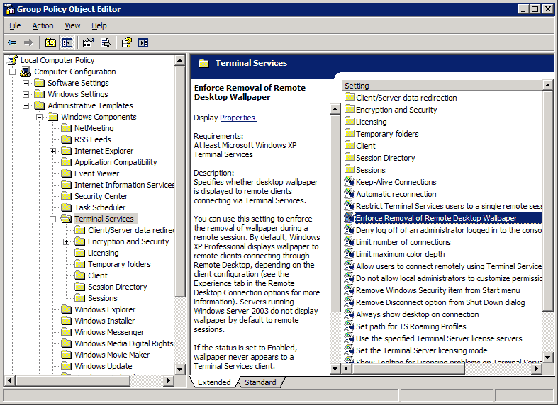 Windows 2003 Server How to change desktop background RDP