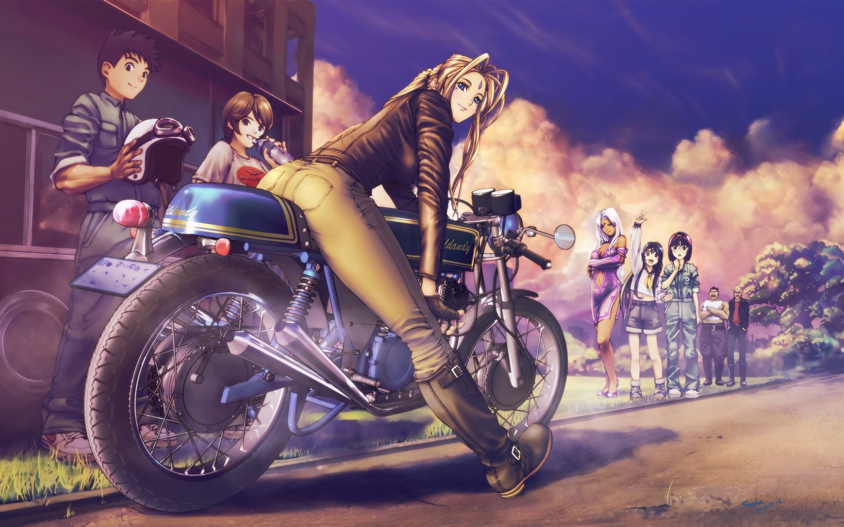 Manga Anime Wallpaper Art Guy Motorcycles Sky Coulds