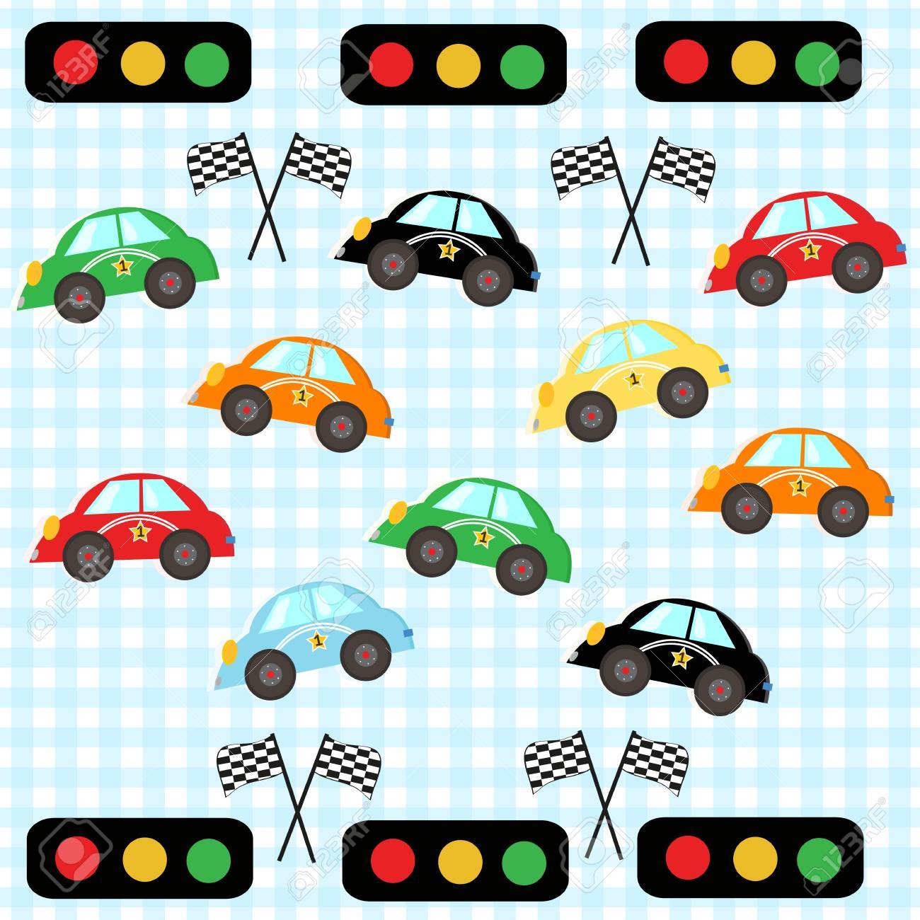 Colorful Race Car Kids Room Wallpaper Pattern Cars Vector