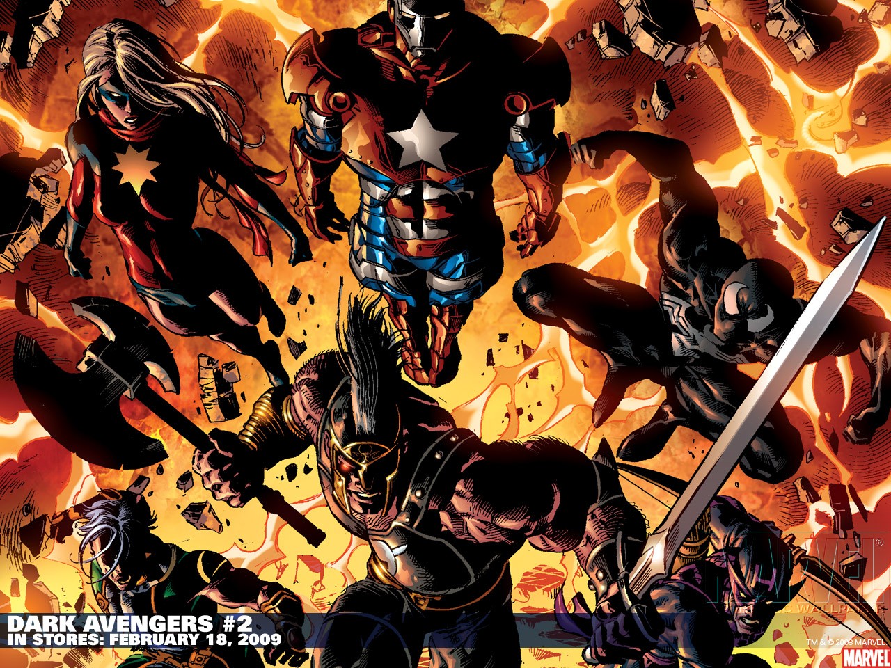 Ics Dark Avengers Captain Marvel Iron Man Venom Hawkeye Wallpaper