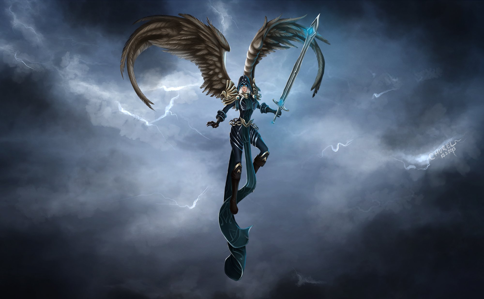 Warrior Kayle Swords Wings Games Fantasy Angel Wallpaper Background