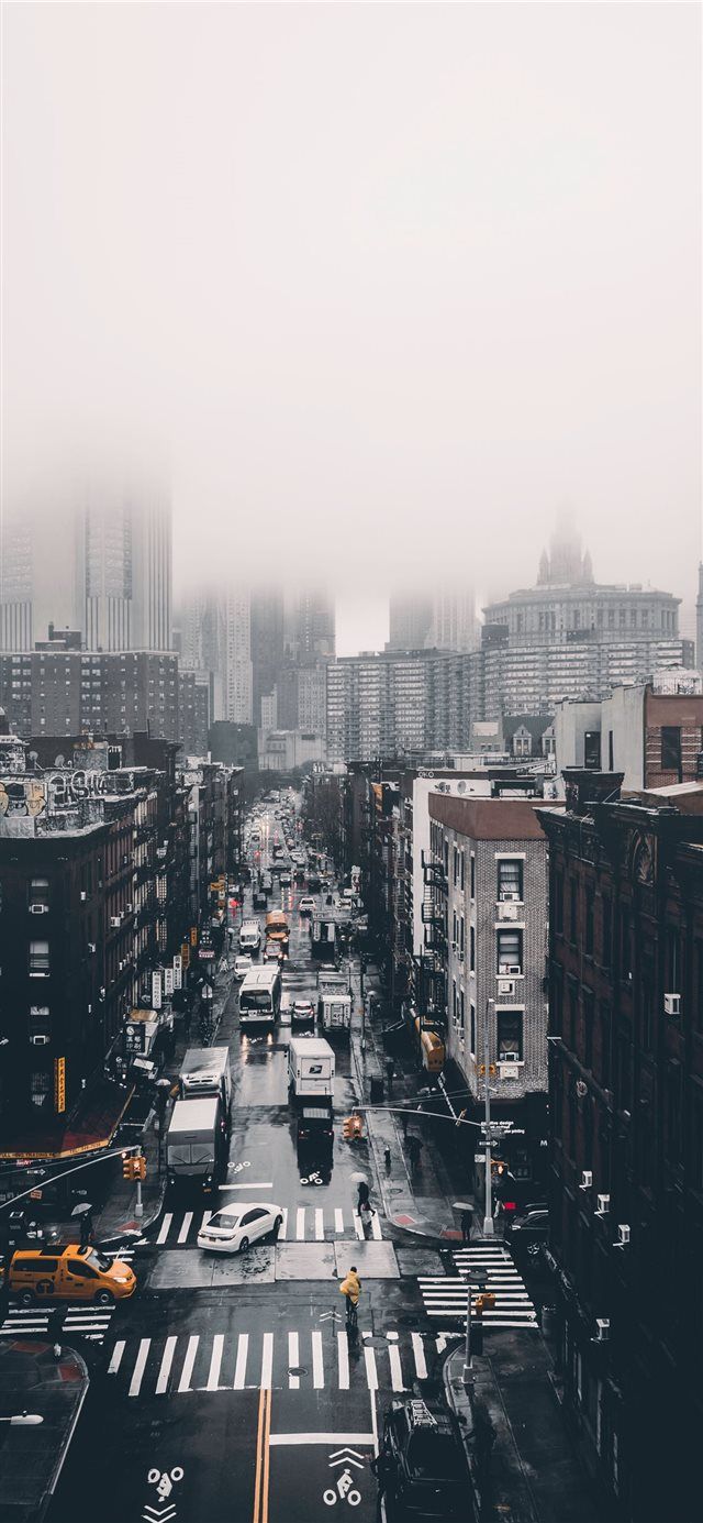 Foggy Day iPhone X Wallpaper Town City Road Building