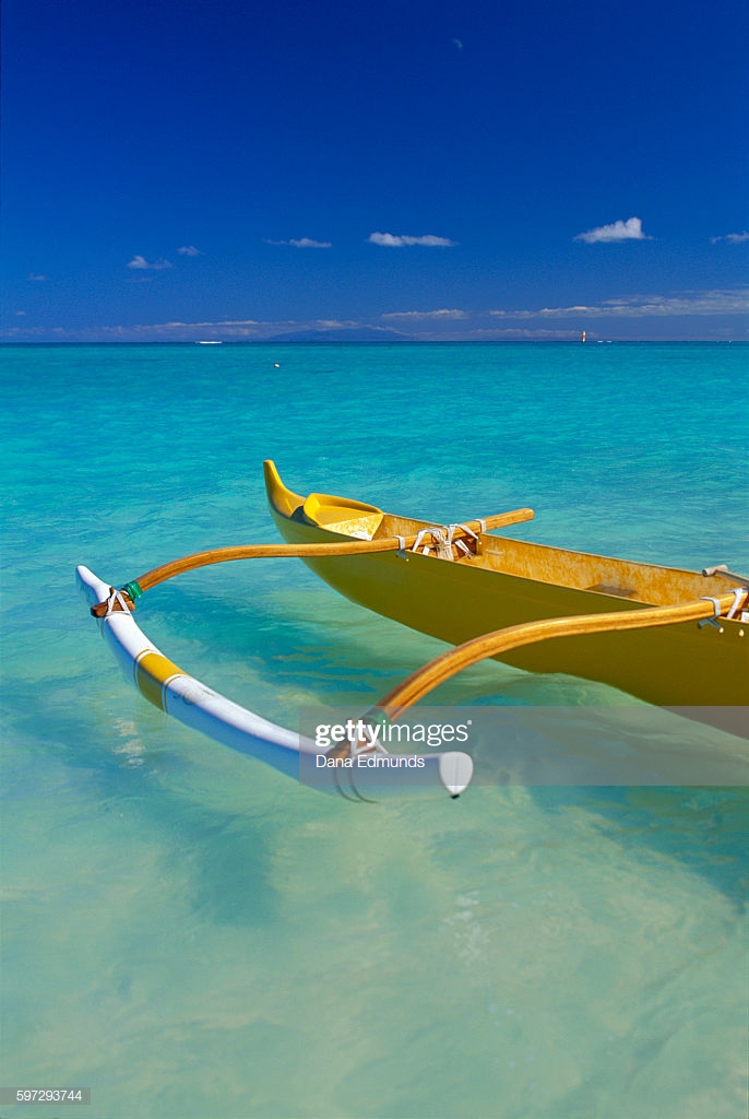 Hawaii Oahu Lanikai Closeup Yellow Canoe In Turquoise Ocean