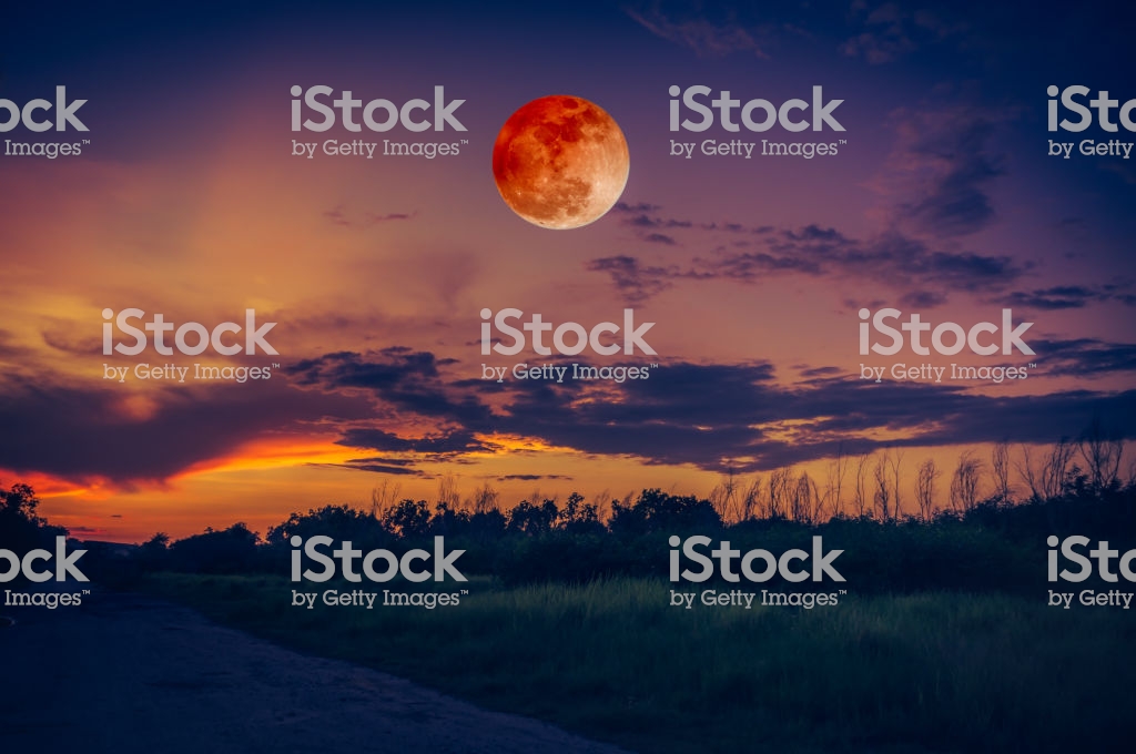 Landscape Of Sky With Bloodmoon At Night Serenity Nature