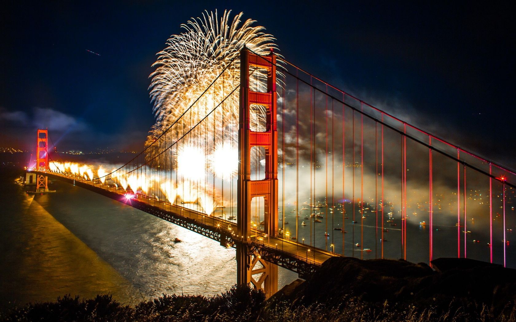 Fireworks On Golden Gate Bridge Wallpaper